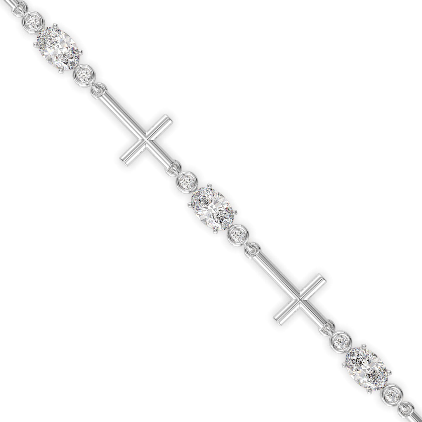Oval & Round Diamond Cross-Link Tennis Bracelet
