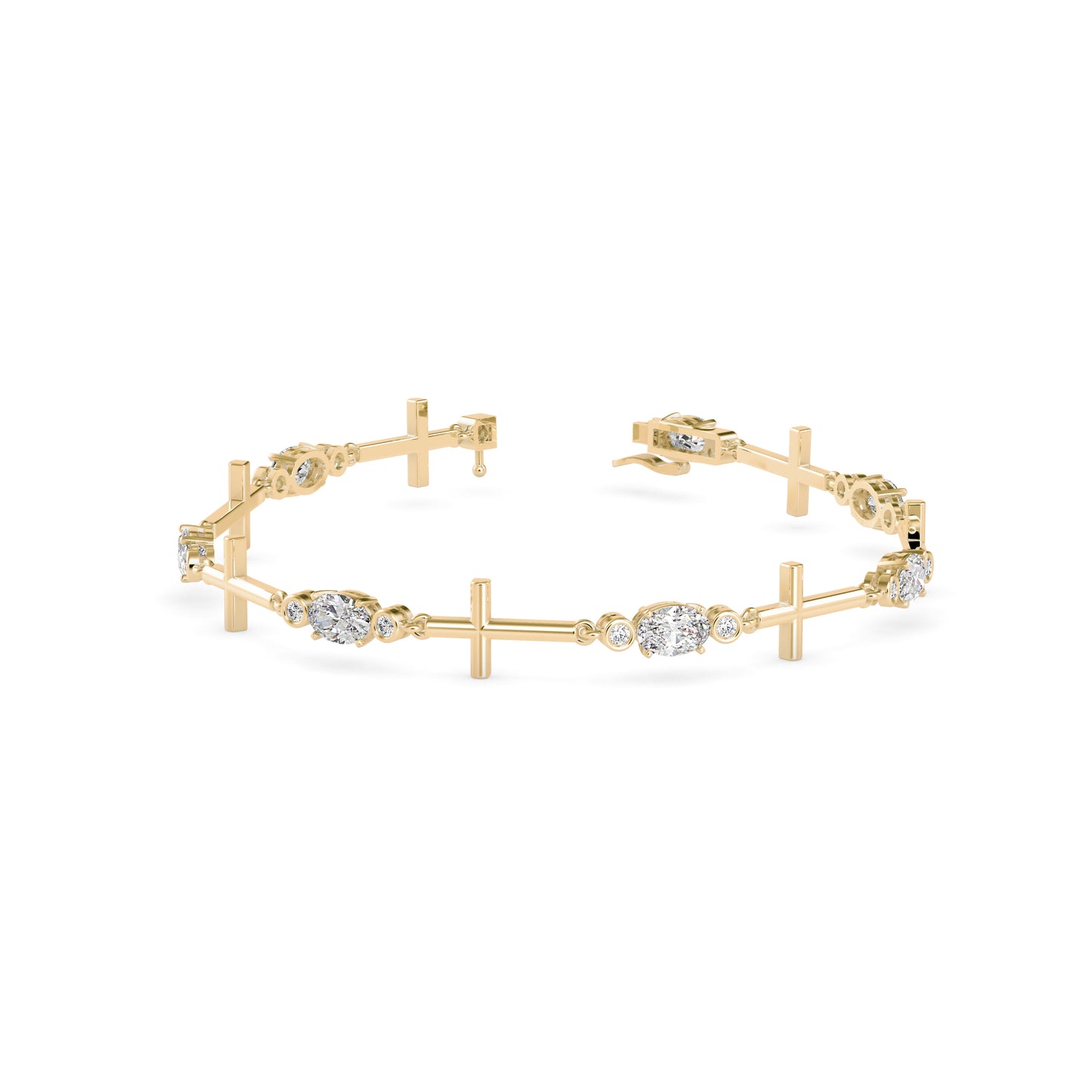 Oval & Round Diamond Cross-Link Tennis Bracelet