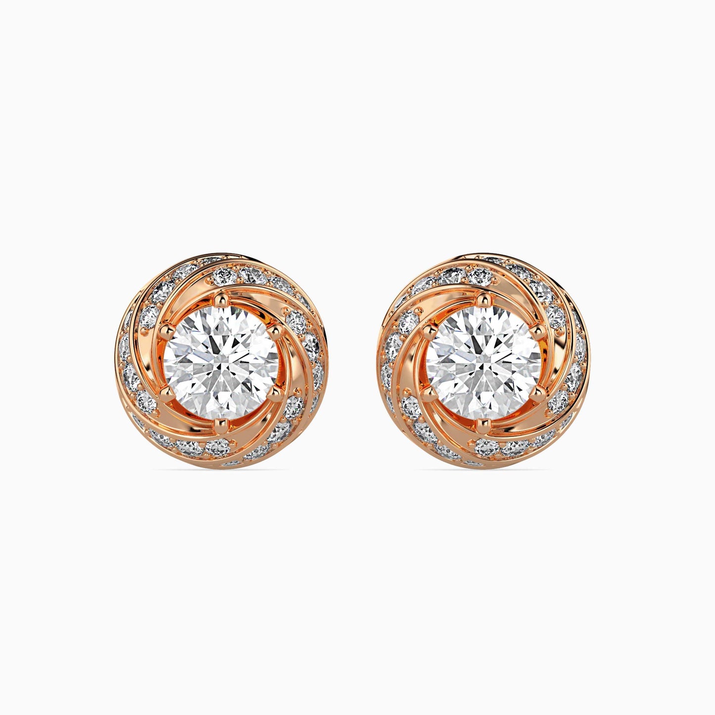 Swirl Halo Diamond Stud Earrings
