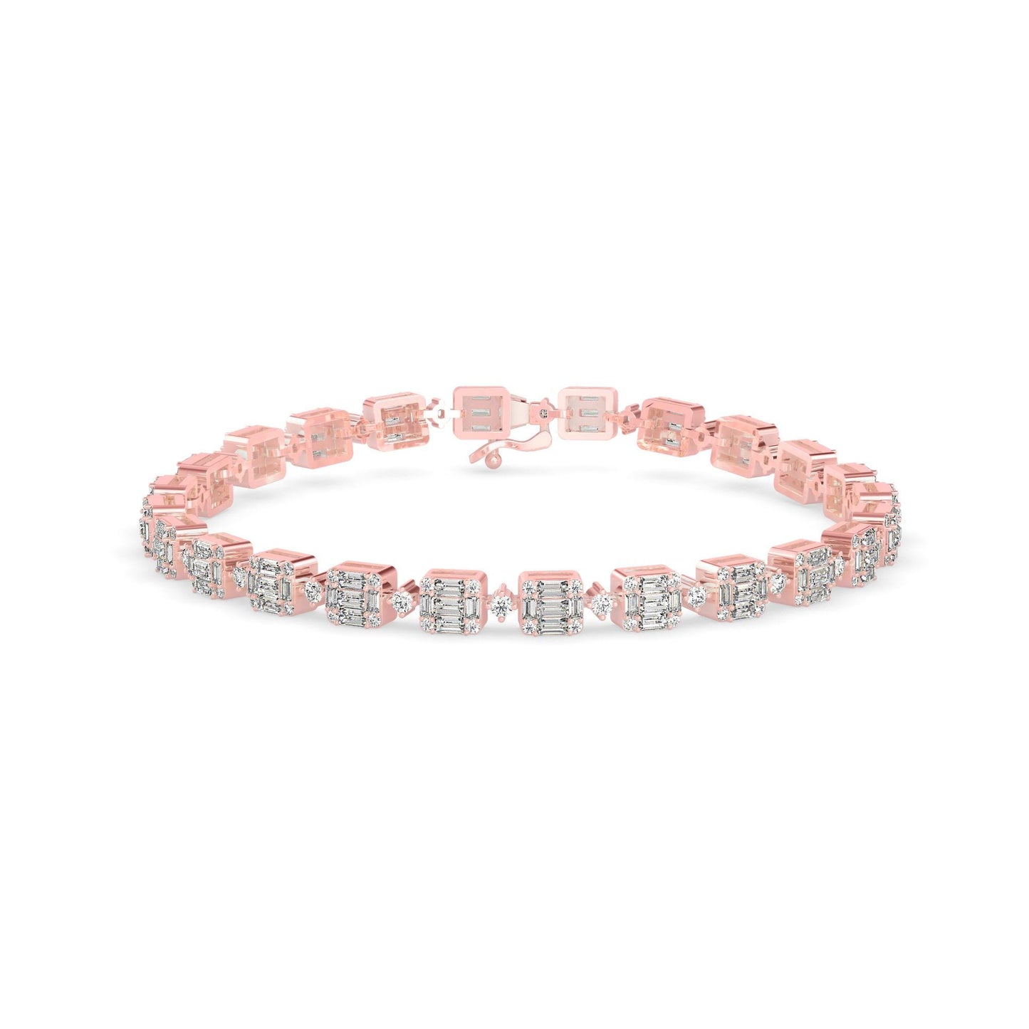 Emerald-Cut Cluster Diamond Tennis Bracelet