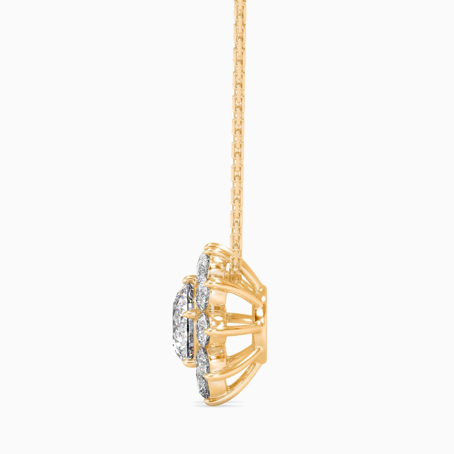 Floral Diamond Halo Pendant Necklace