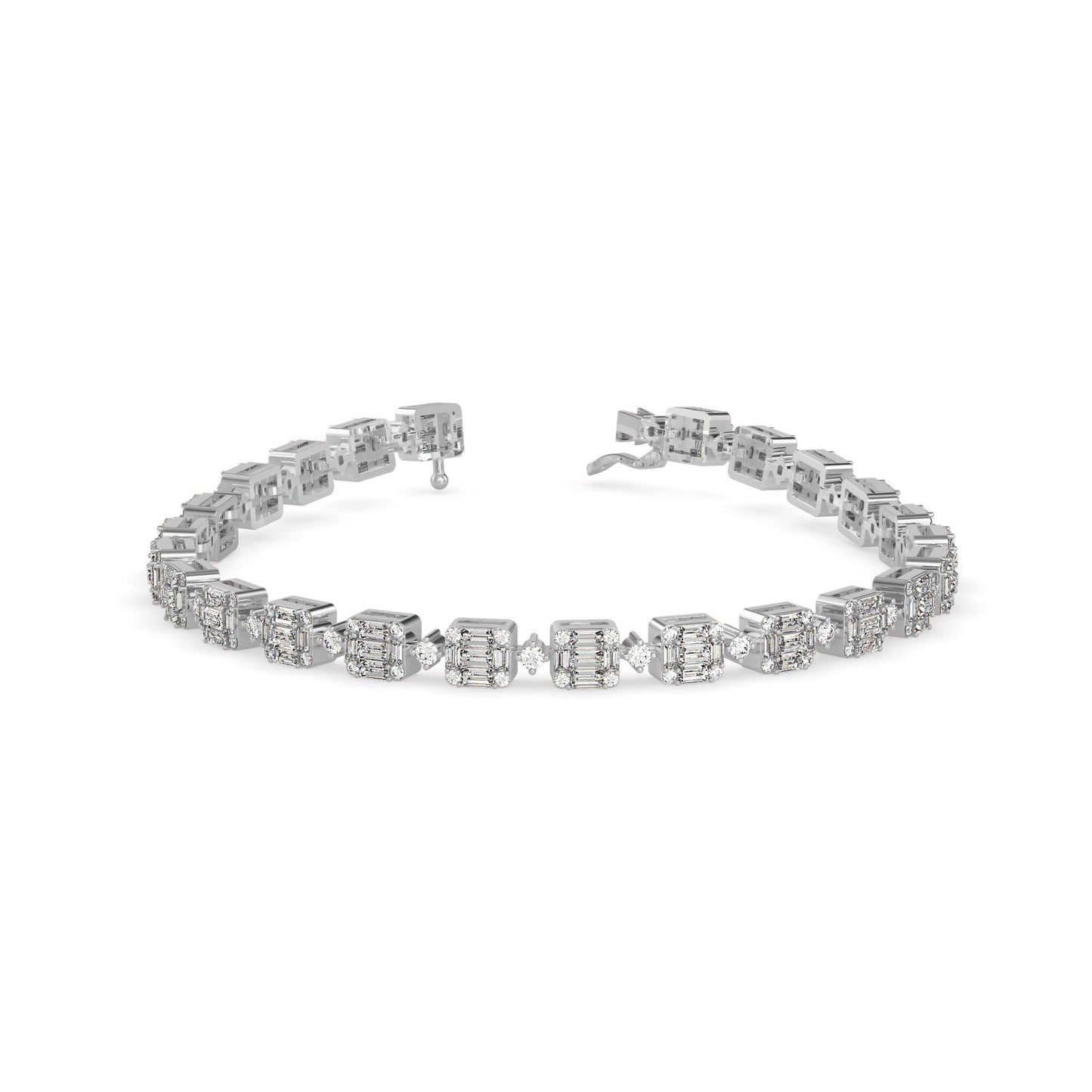 Emerald-Cut Cluster Diamond Tennis Bracelet