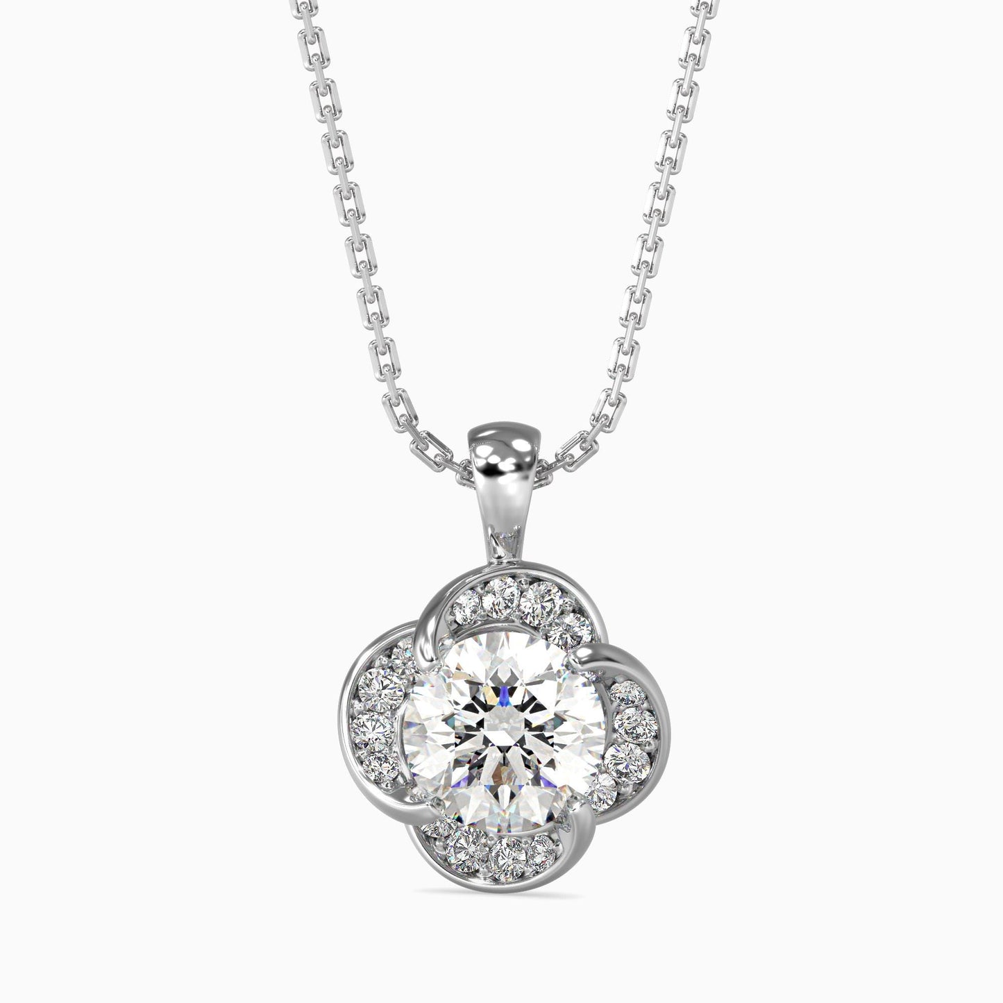 Diamond Flower Halo Pendant Necklace