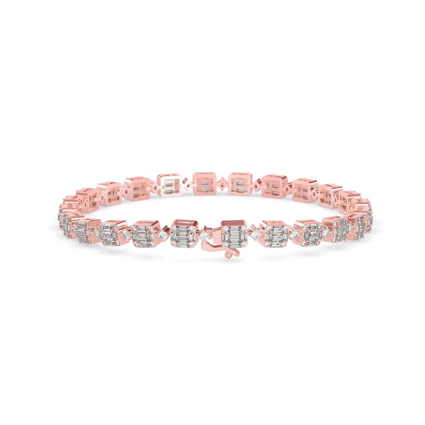 Emerald-Cut Cluster Diamond Tennis Bracelet