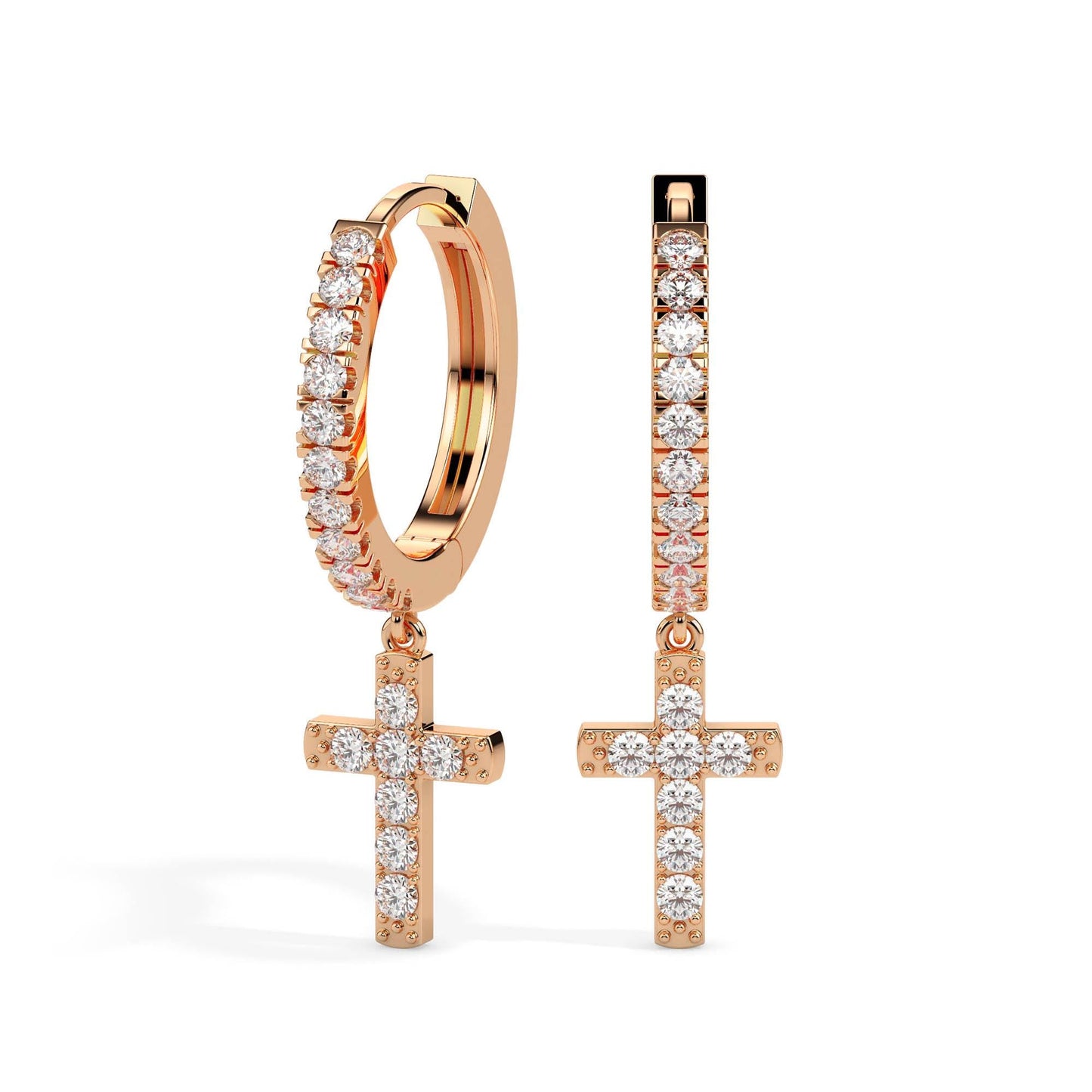 Diamond Cross Dangle Hoop Earrings
