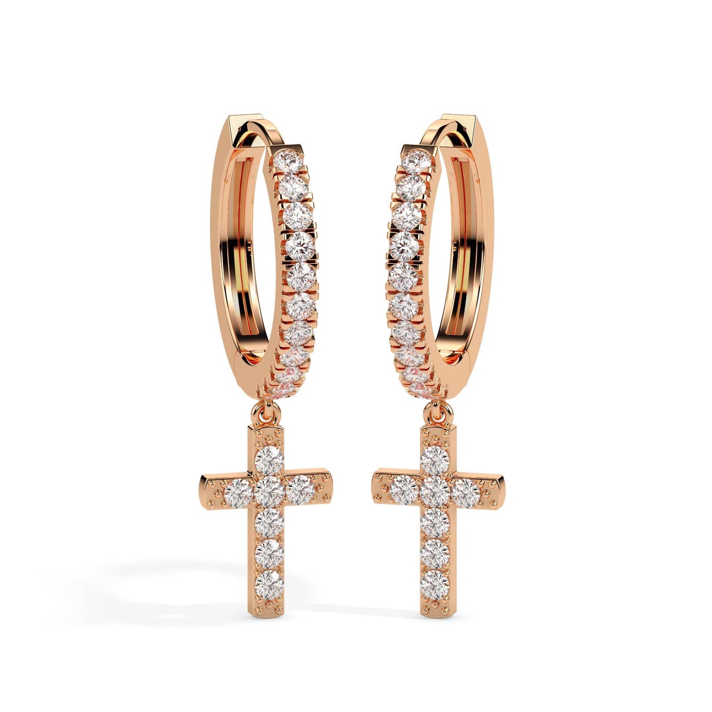 Diamond Cross Dangle Hoop Earrings