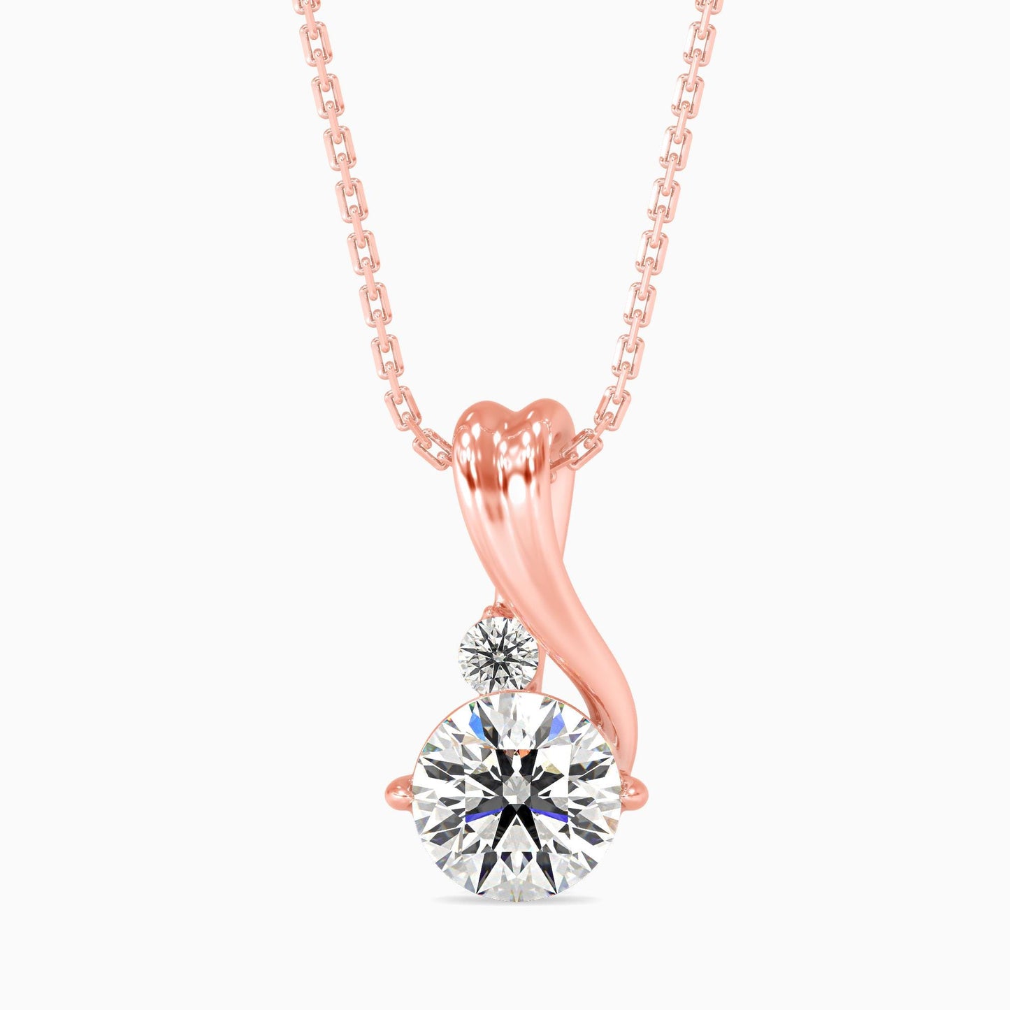 Heart Swirl Two-Stone Diamond Pendant Necklace