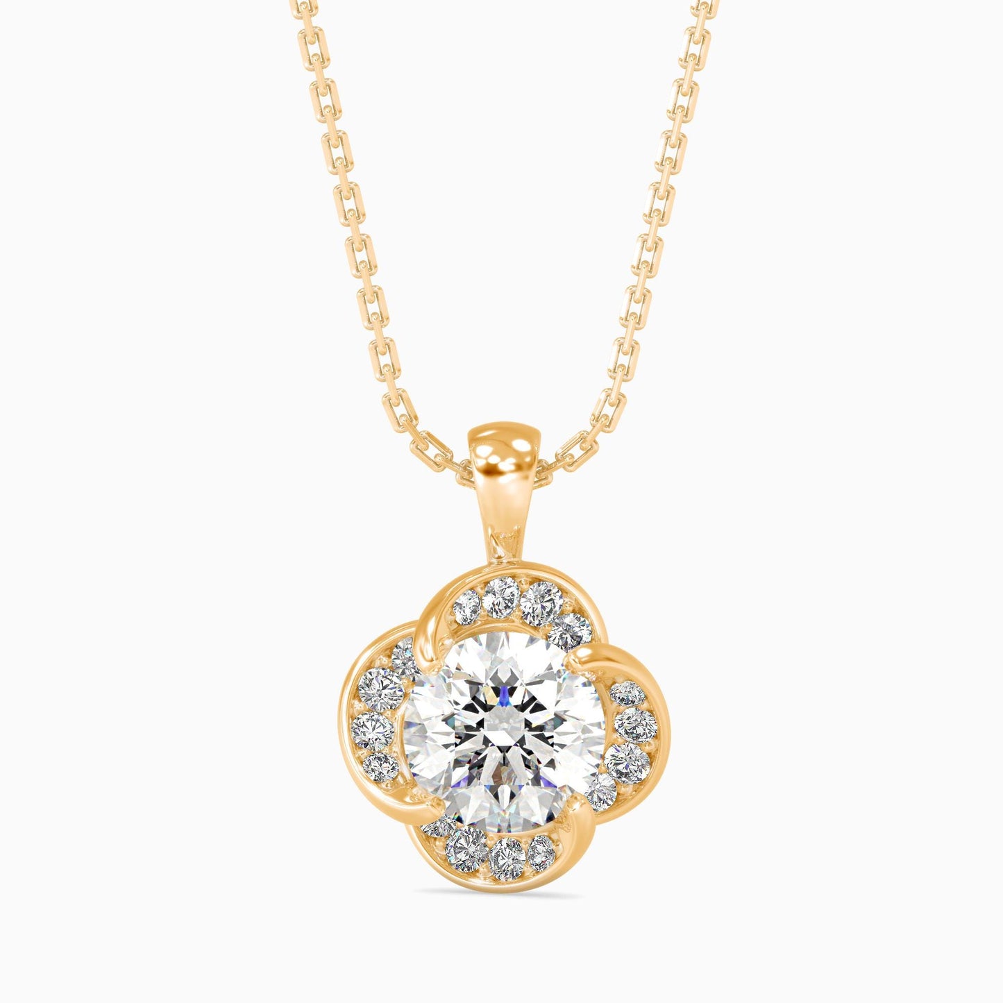 Diamond Flower Halo Pendant Necklace