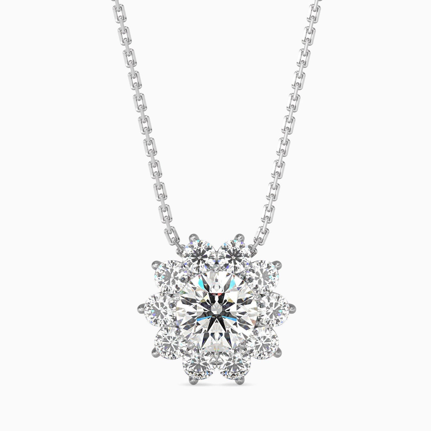 Floral Diamond Halo Pendant Necklace
