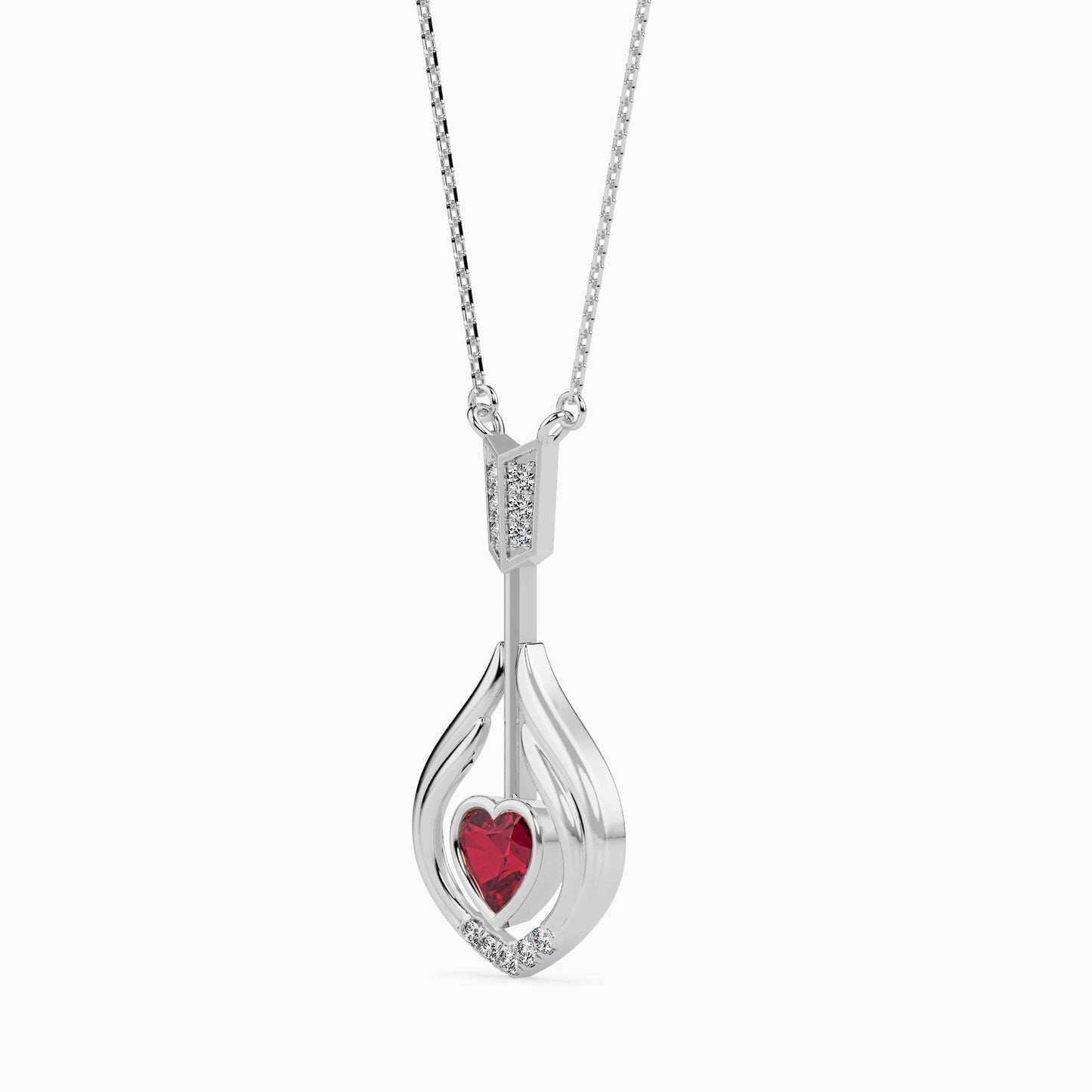 Elegant Heart Flame Pendant with Ruby Center and Diamond Accents