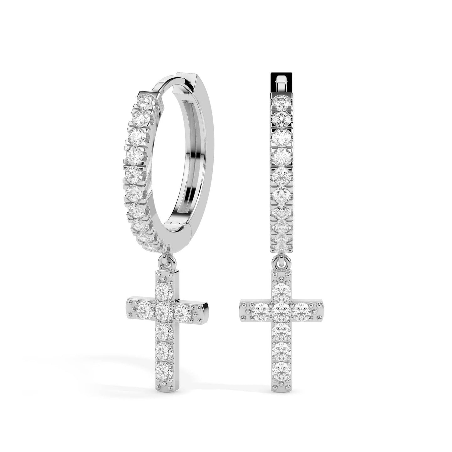 Diamond Cross Dangle Hoop Earrings