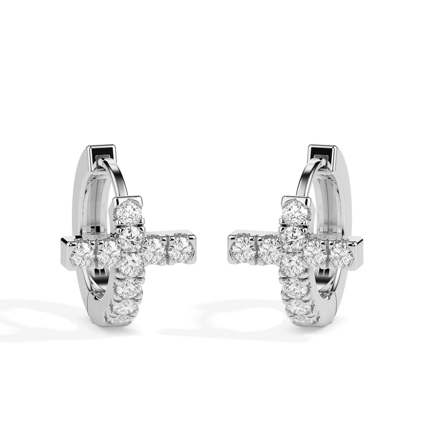 Diamond Cross Huggie Hoop Earrings