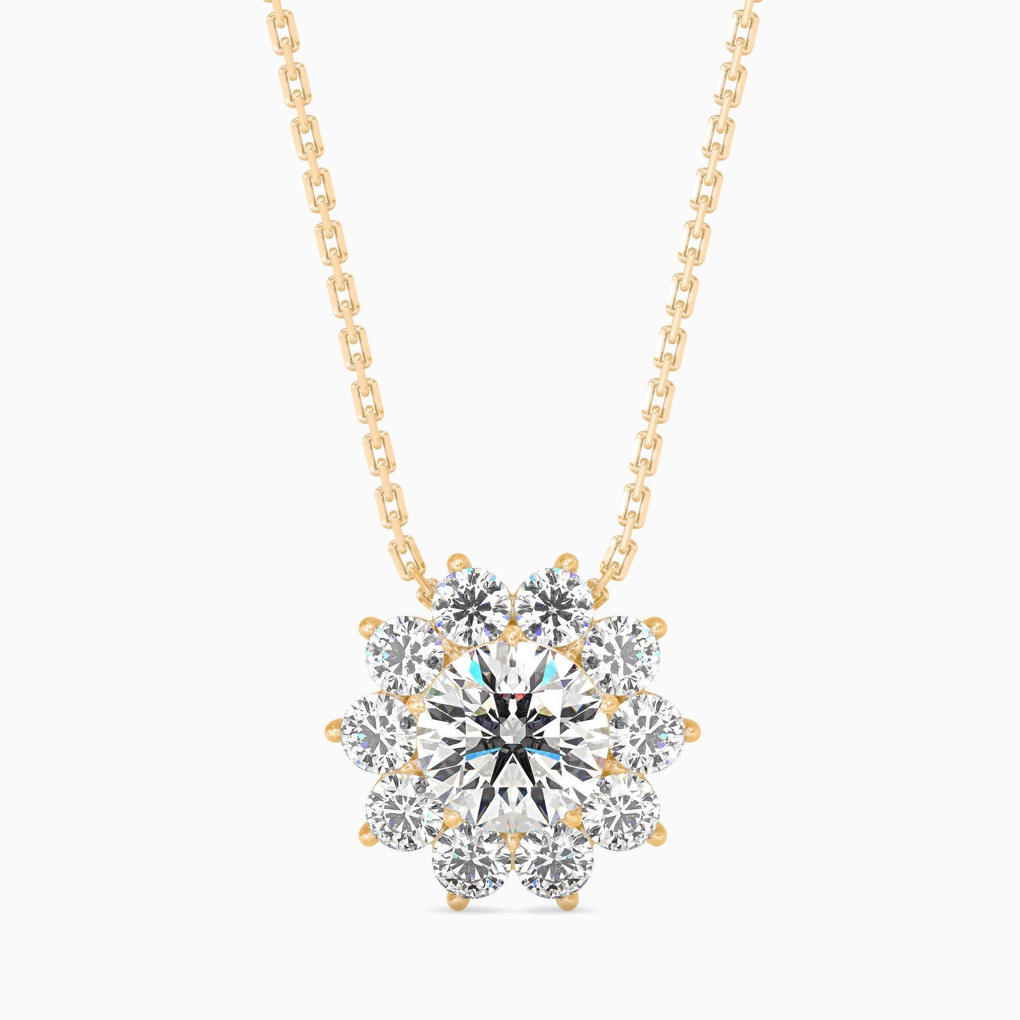 Floral Diamond Halo Pendant Necklace