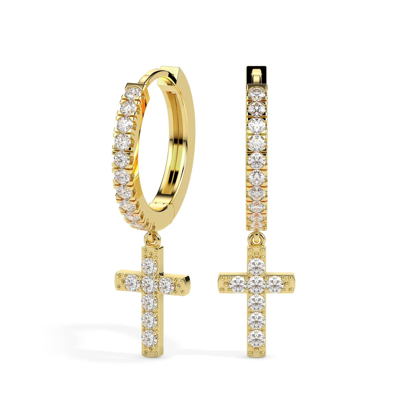 Diamond Cross Dangle Hoop Earrings