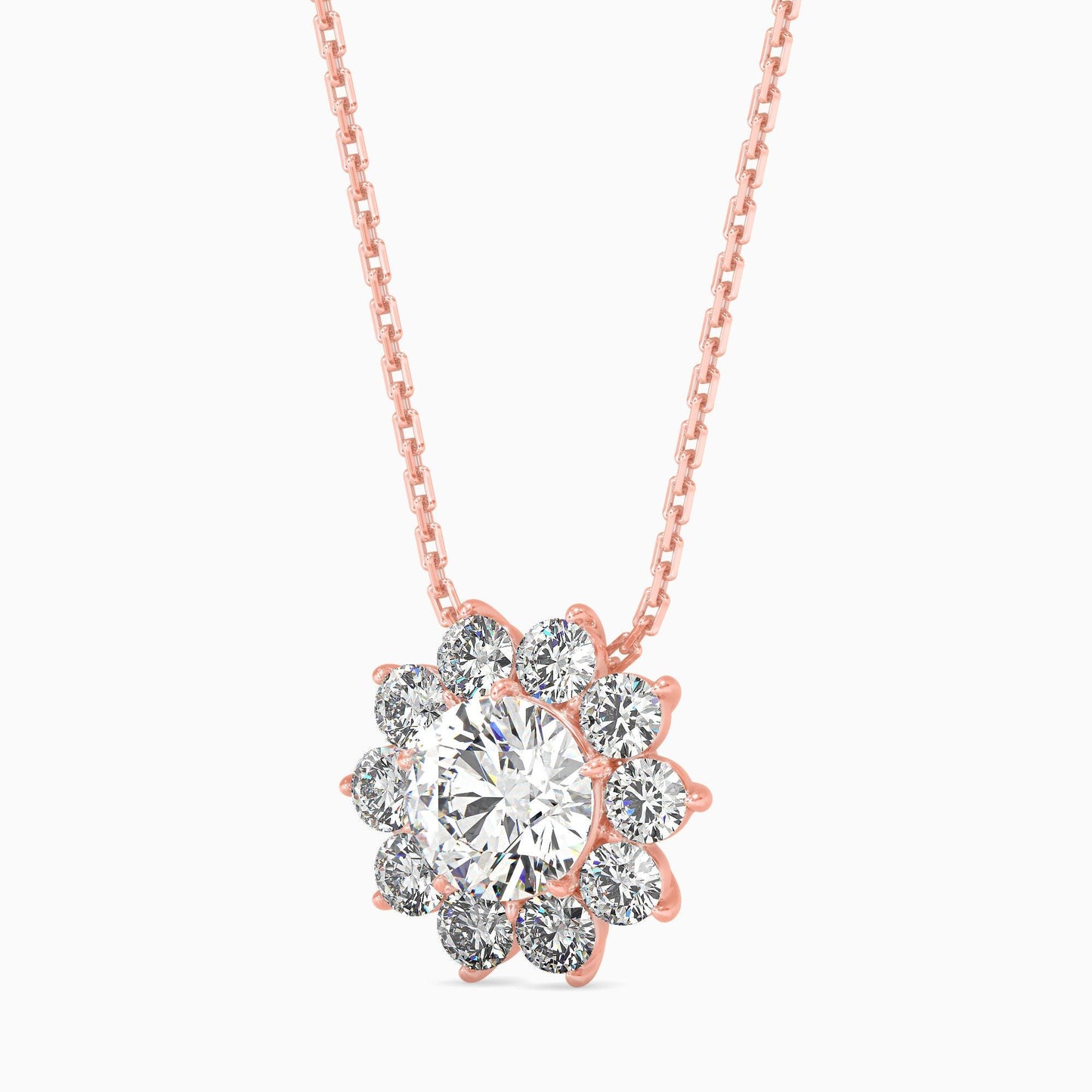 Floral Diamond Halo Pendant Necklace