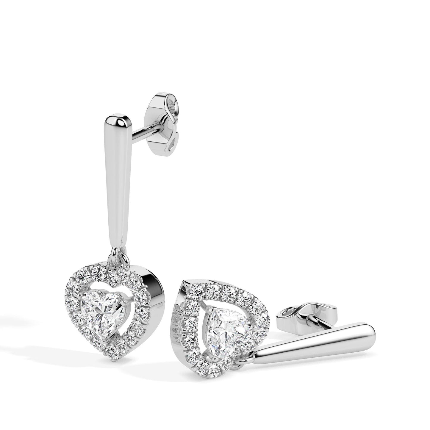 Heart Shaped Diamond Drop Earrings