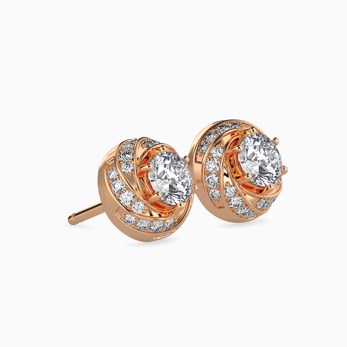 Swirl Halo Diamond Stud Earrings