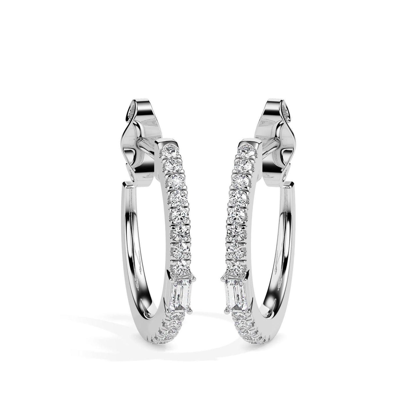 Baguette & Round Diamond Hoop Earrings