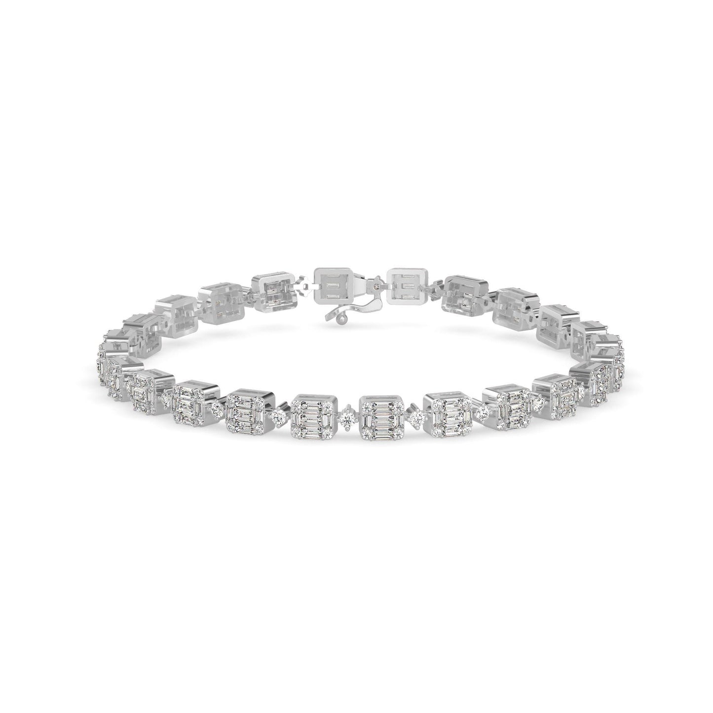 Emerald-Cut Cluster Diamond Tennis Bracelet