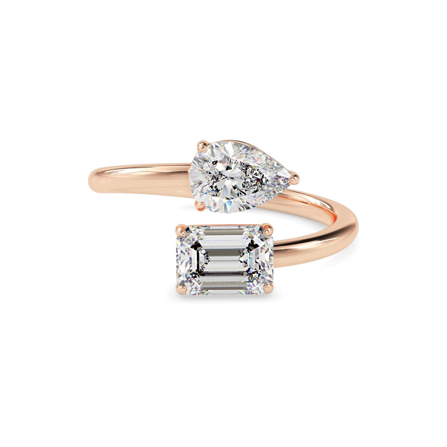 Pear and Emerald Cut Toi et Moi Ring