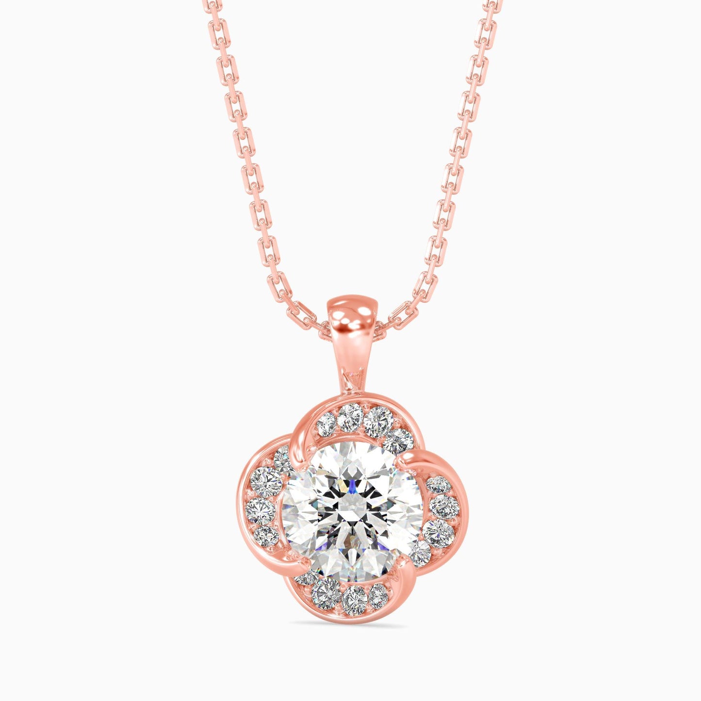 Diamond Flower Halo Pendant Necklace