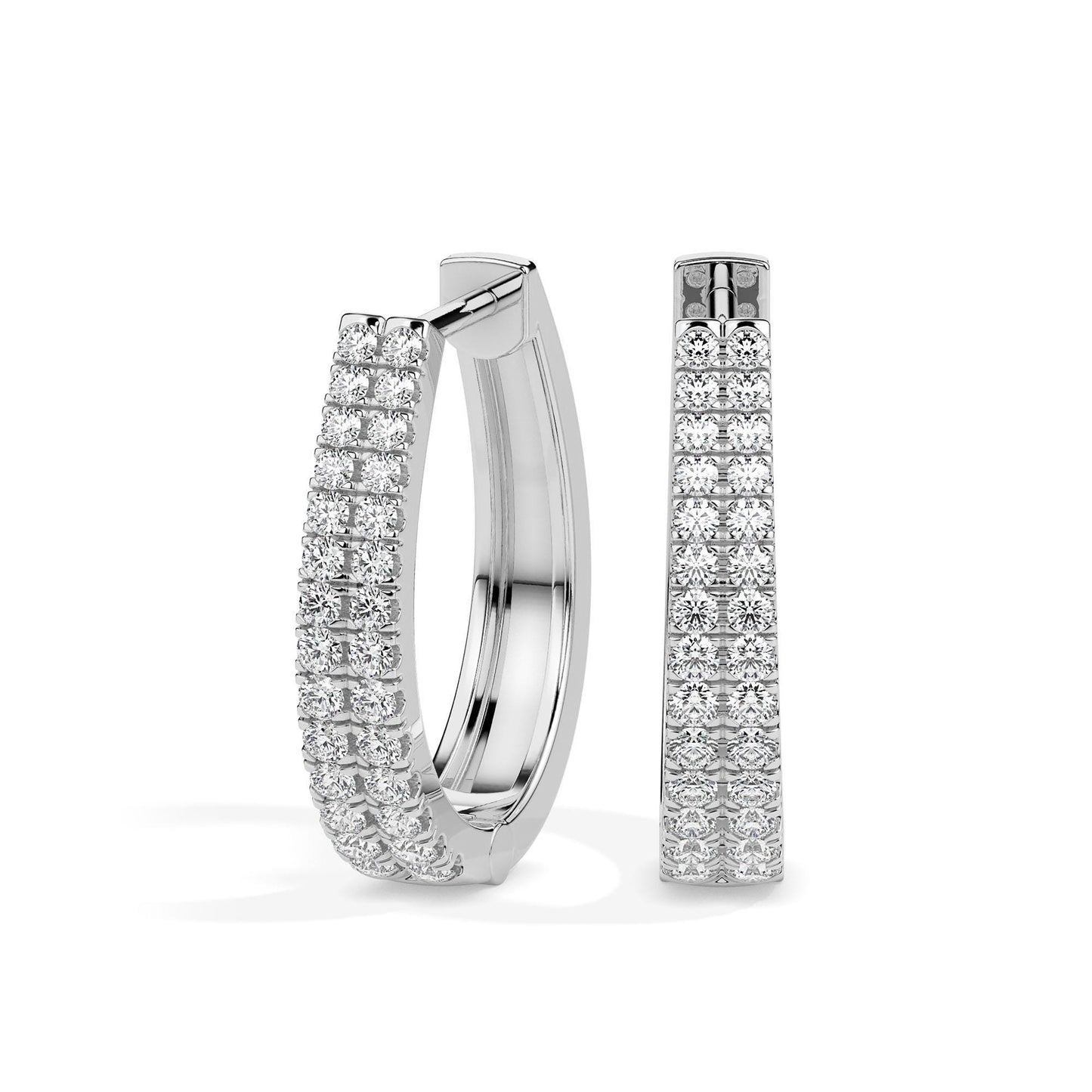 Two Row Diamond Hoop Earrings
