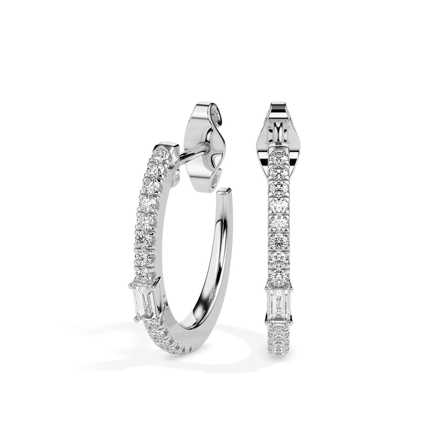 Baguette & Round Diamond Hoop Earrings