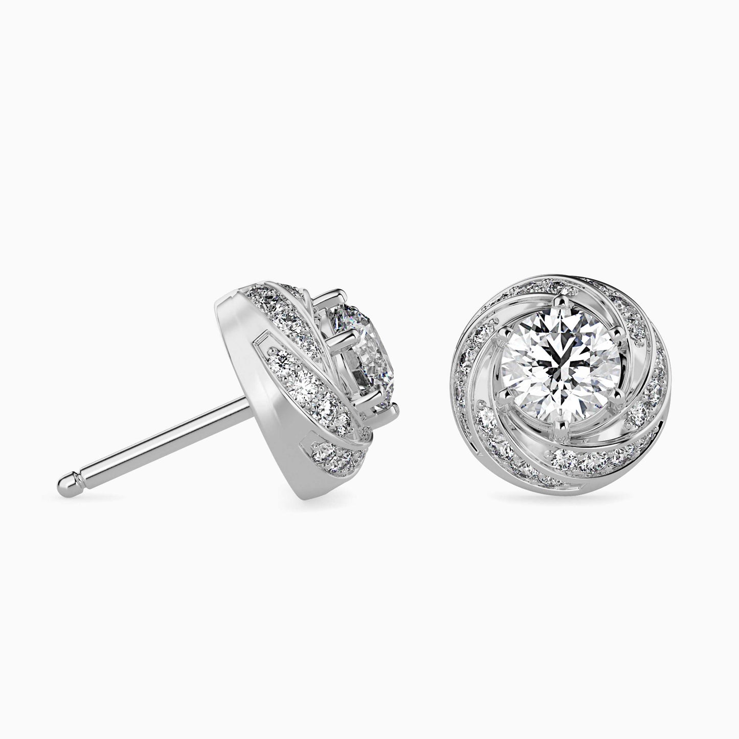Swirl Halo Diamond Stud Earrings