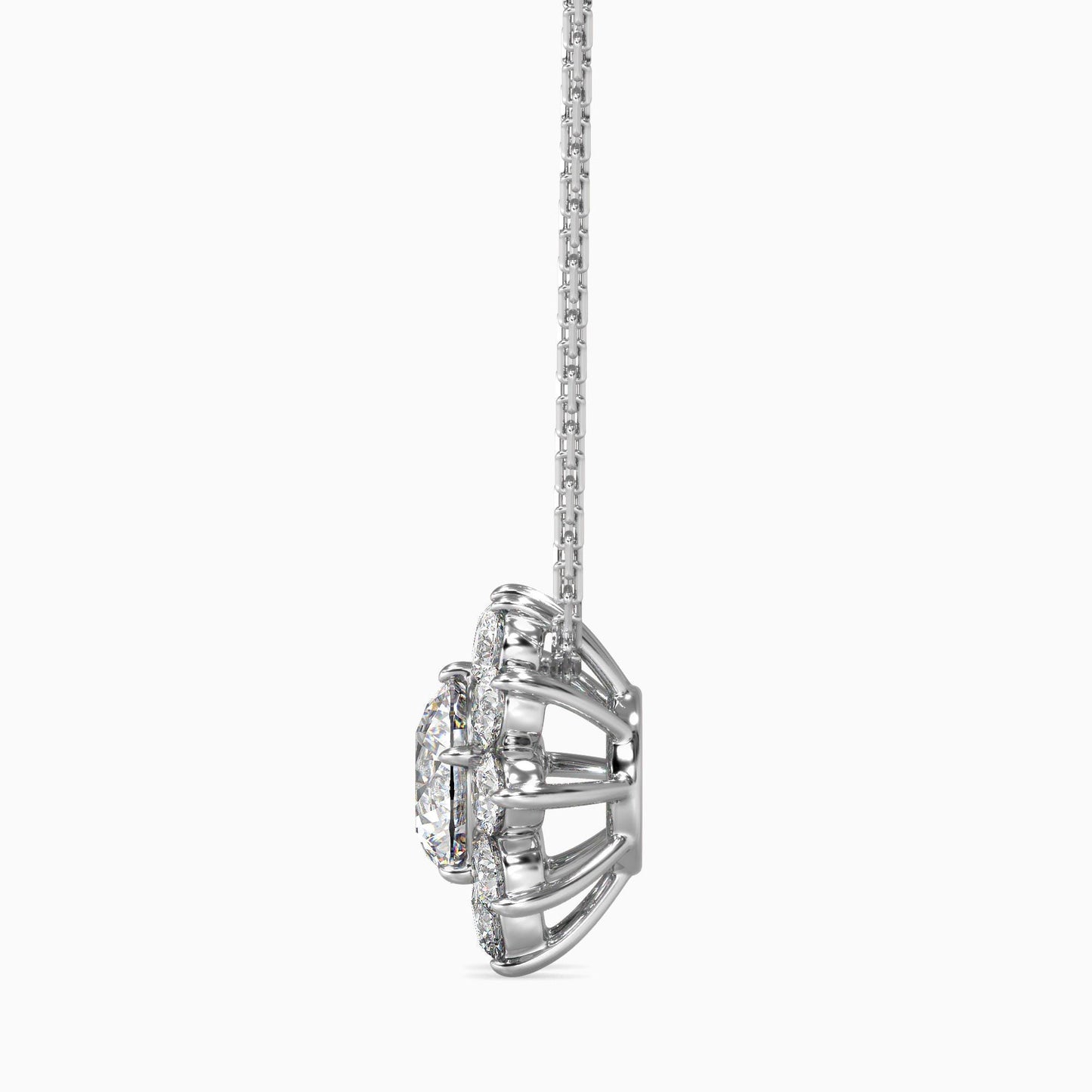 Floral Diamond Halo Pendant Necklace