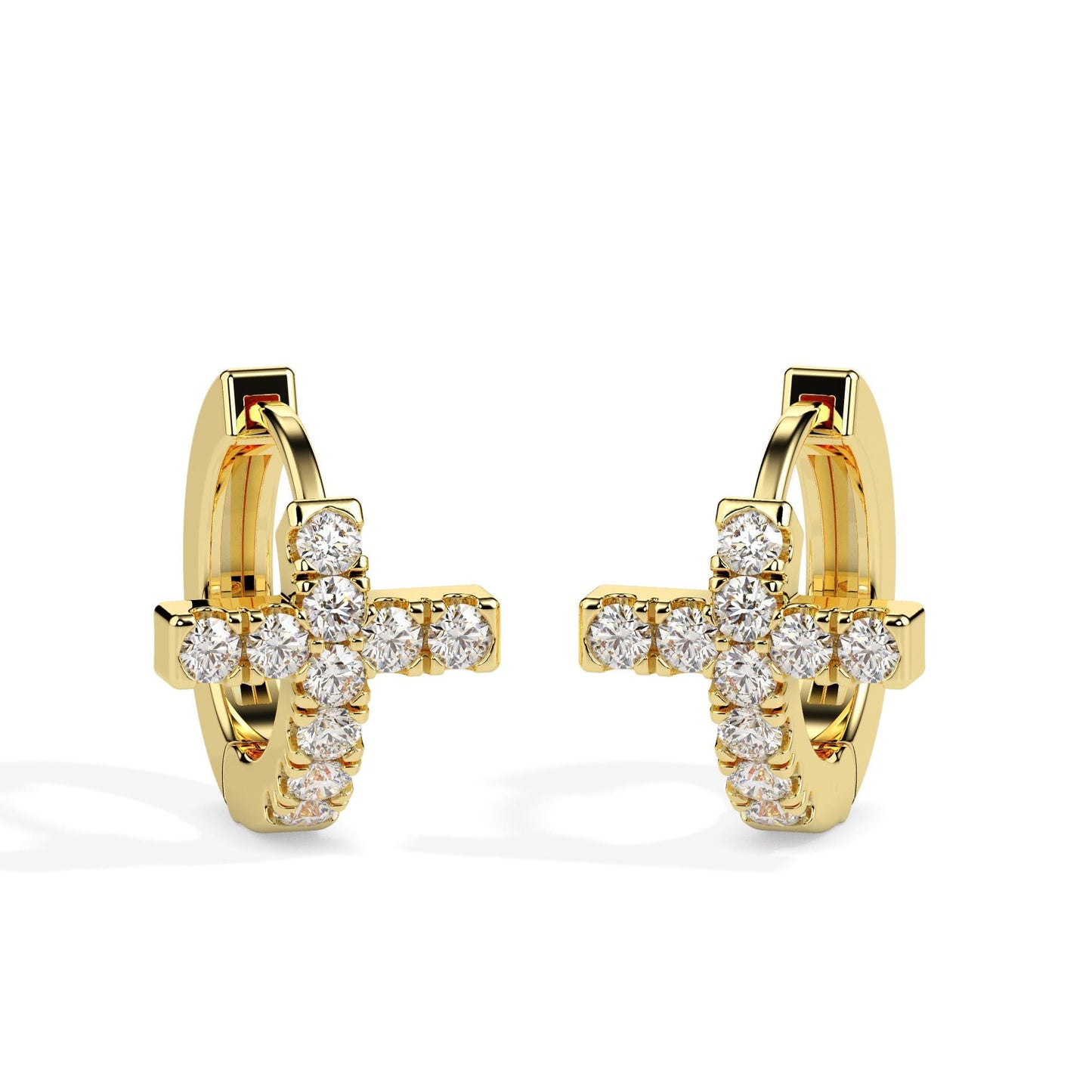 Diamond Cross Huggie Hoop Earrings