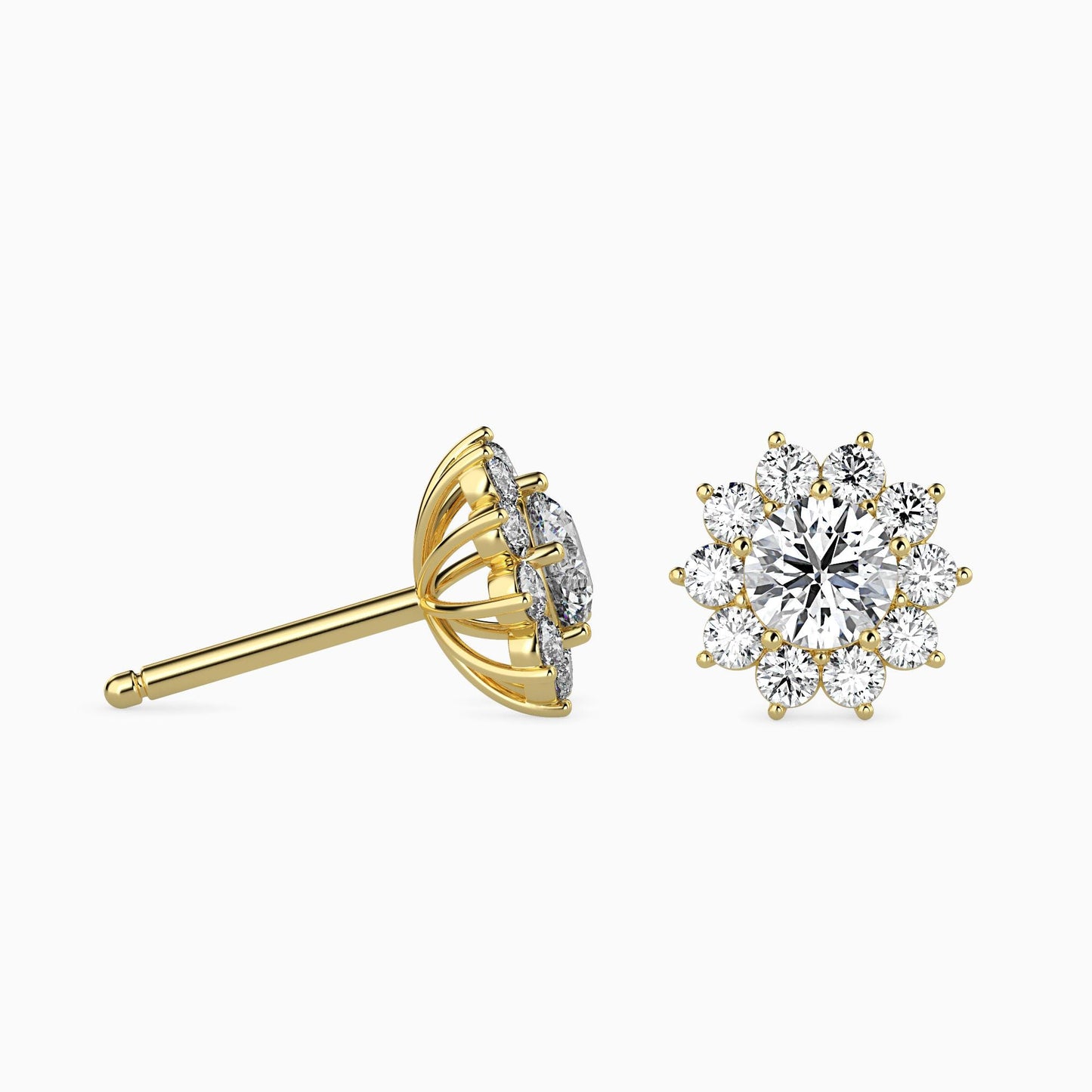 Floral Diamond Halo Stud Earrings