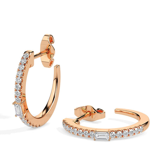 Baguette & Round Diamond Hoop Earrings