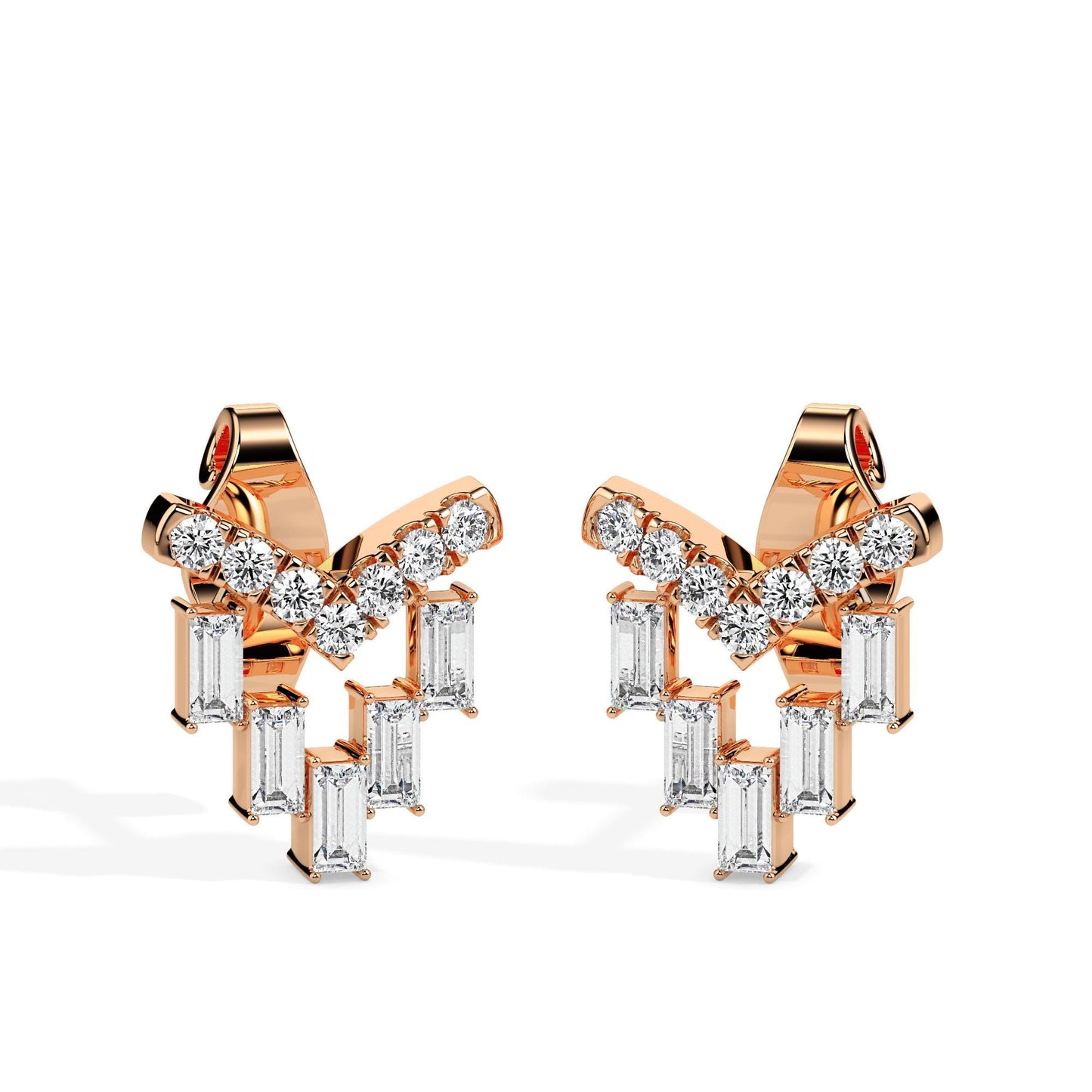 Art Deco Baguette & Round Diamond Drop Earrings