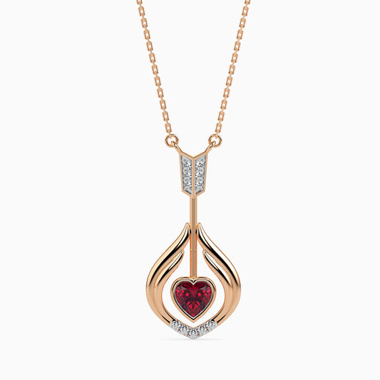 Elegant Heart Flame Pendant with Ruby Center and Diamond Accents