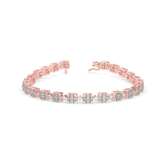 Emerald-Cut Cluster Diamond Tennis Bracelet