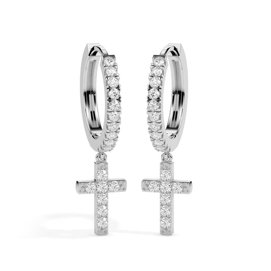 Diamond Cross Dangle Hoop Earrings