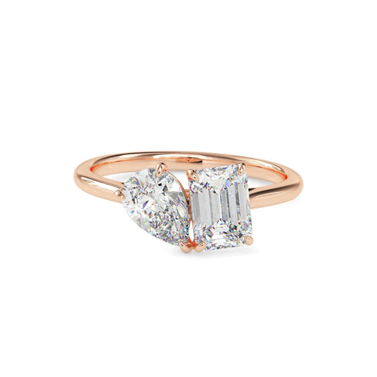 Emerald & Pear Cut Toi et Moi Ring
