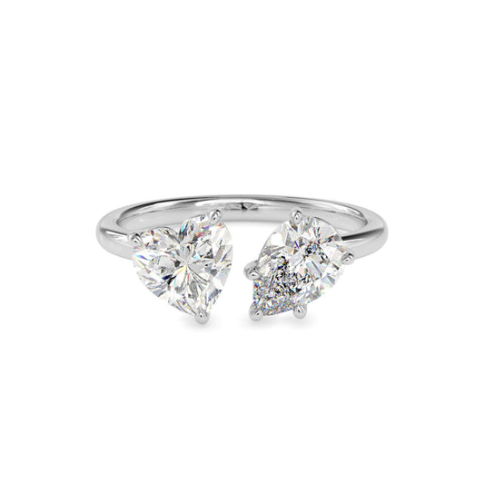 Heart and Pear Cut Toi et Moi Ring