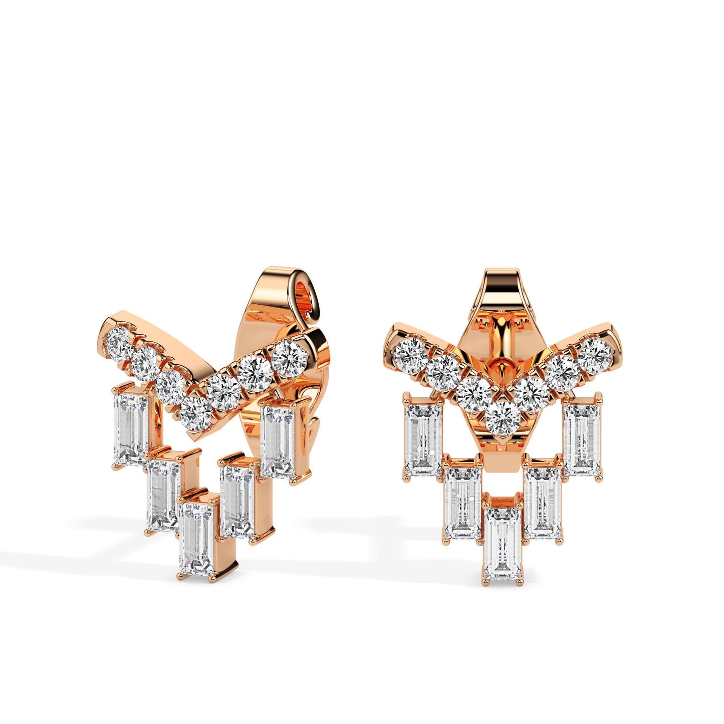 Art Deco Baguette & Round Diamond Drop Earrings