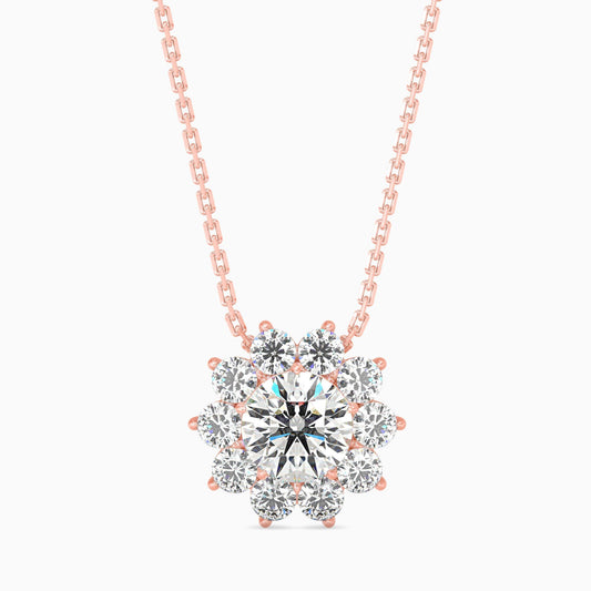 Floral Diamond Halo Pendant Necklace