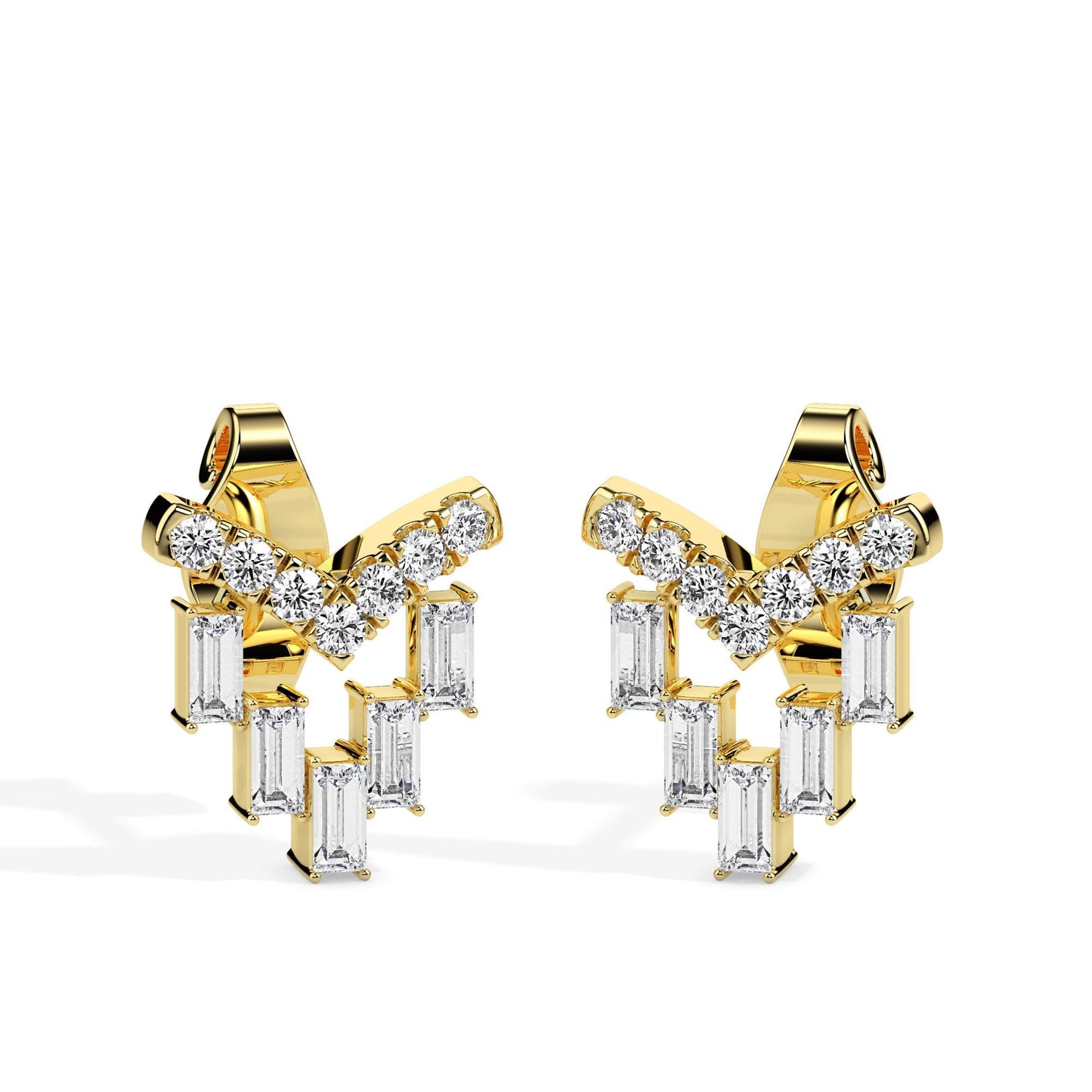 Art Deco Baguette & Round Diamond Drop Earrings