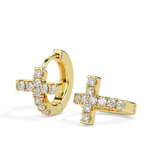 Diamond Cross Huggie Hoop Earrings