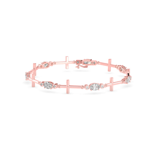 Oval & Round Diamond Cross-Link Tennis Bracelet