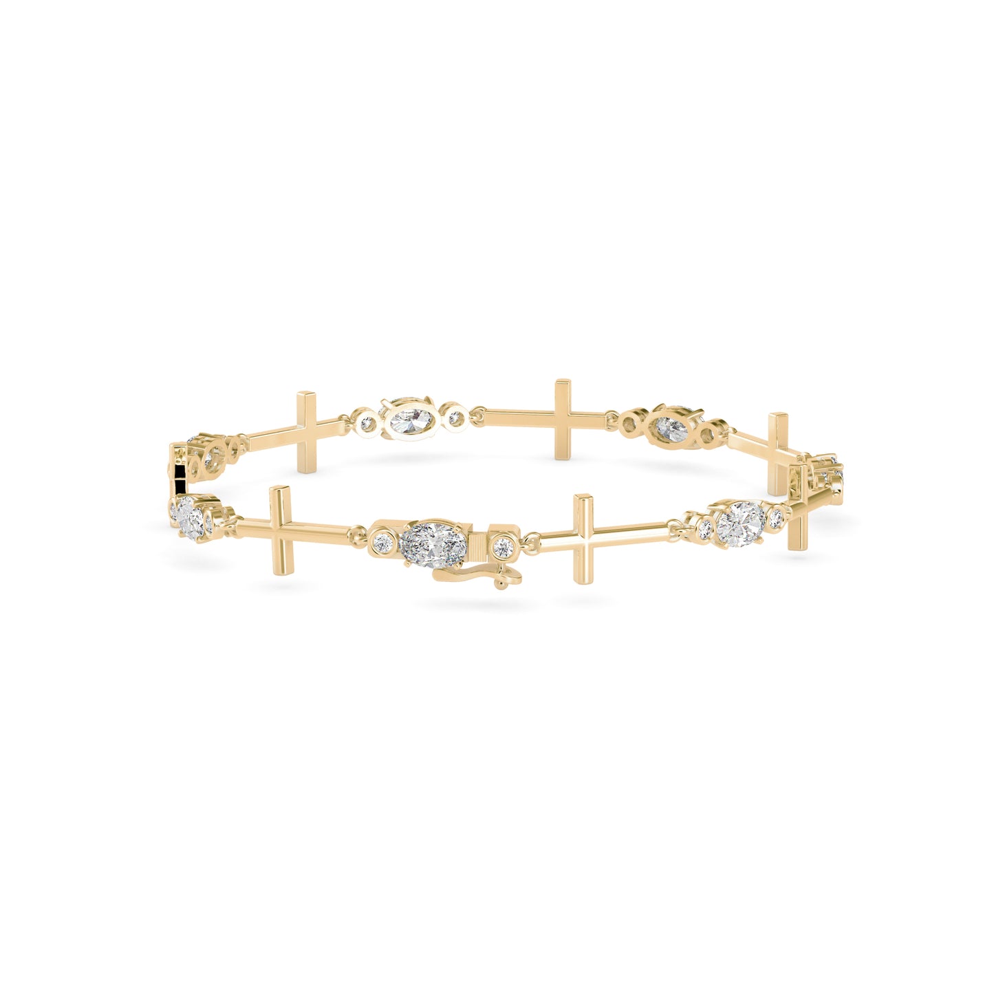 Oval & Round Diamond Cross-Link Tennis Bracelet
