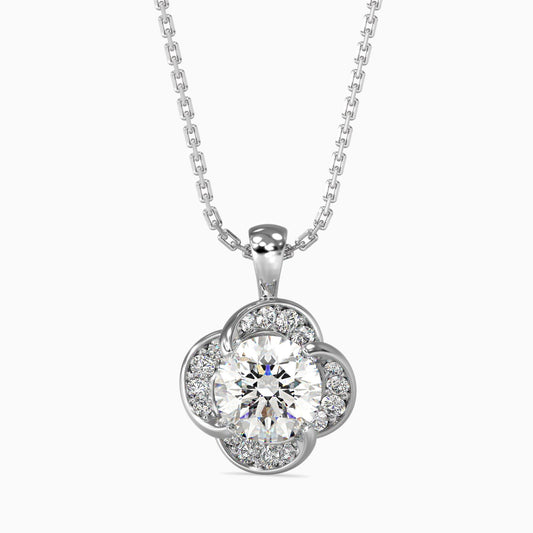 Diamond Flower Halo Pendant Necklace