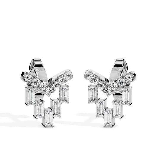 Art Deco Baguette & Round Diamond Drop Earrings