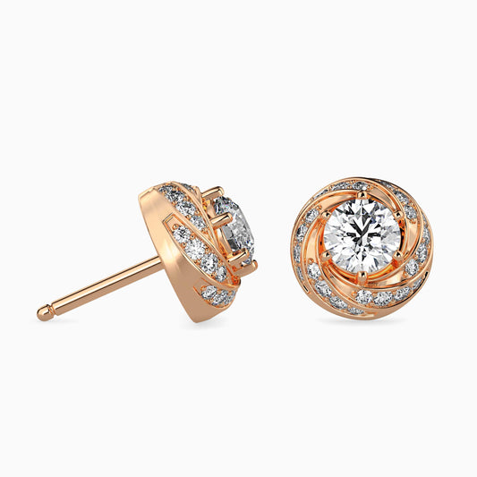 Swirl Halo Diamond Stud Earrings